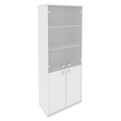 Style Л.СТ-1.2 (Белый) Шкаф высокий широкий (2 низкие двери ЛДСП, 2 средние двери стекло)