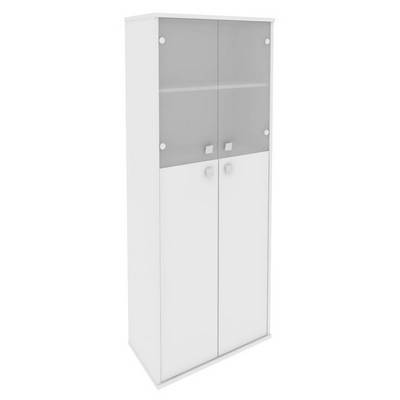 Style Л.СТ-1.7 (Белый) Шкаф высокий широкий (2 средние двери ЛДСП, 2 низкие двери стекло)