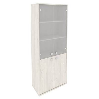 Style Л.СТ-1.2 (Дуб наварра) Шкаф высокий широкий (2 низкие двери ЛДСП, 2 средние двери стекло)