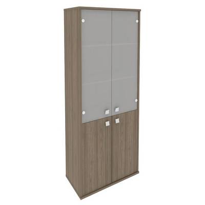 Style Л.СТ-1.2 (Вяз благородный) Шкаф высокий широкий (2 низкие двери ЛДСП, 2 средние двери стекло)