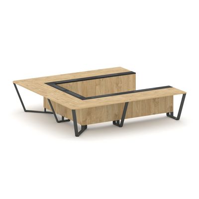 Steel Meet KM-PR.B.SP-11P (Тиквуд светлый/Графит/Антрацит) Стол переговорный П-образный