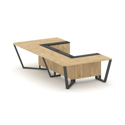 Steel Meet KMK-PR.B.SP-07P (Тиквуд светлый/Графит/Антрацит) Стол переговорный П-образный