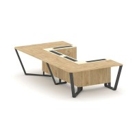 Steel Meet KMK-PR.B.SP-07P (Тиквуд светлый/Ваниль/Антрацит) Стол переговорный П-образный