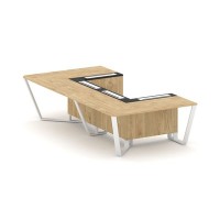 Steel Meet KM-PR.B.SP-07P (Тиквуд светлый/Графит/Белый) Стол переговорный П-образный