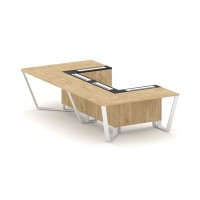 Steel Meet KMK-PR.B.SP-07P (Тиквуд светлый/Графит/Белый) Стол переговорный П-образный