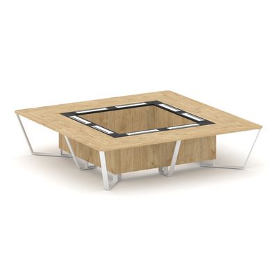 Steel Meet KMK-PR.B.SP-16K (Тиквуд светлый/Графит/Белый) Стол переговорный квадратный