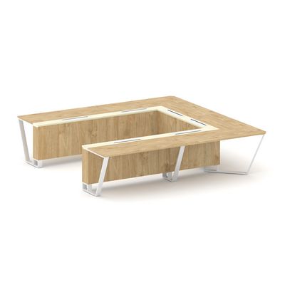 Steel Meet KM-PR.B.SP-11P (Тиквуд светлый/Ваниль/Белый) Стол переговорный П-образный