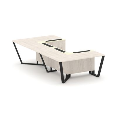 Steel Meet KMK-PR.B.SP-07P (Денвер светлый/Ваниль/Черный) Стол переговорный П-образный