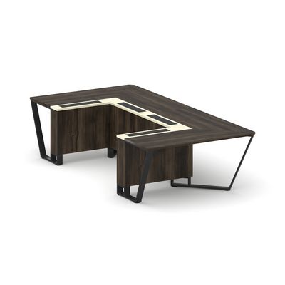 Steel Meet KM-PR.B.SP-07P (Дуб мали/Ваниль/Черный) Стол переговорный П-образный