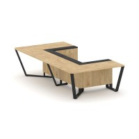 Steel Meet KM-PR.B.SP-07P (Тиквуд светлый/Графит/Черный) Стол переговорный П-образный