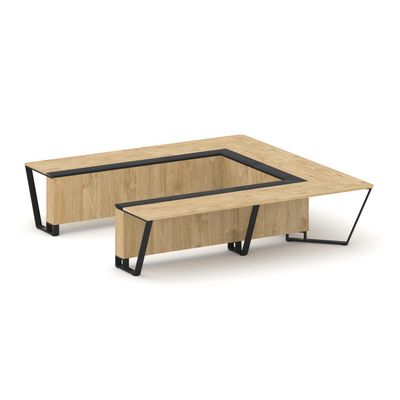 Steel Meet KM-PR.B.SP-11P (Тиквуд светлый/Графит/Черный) Стол переговорный П-образный