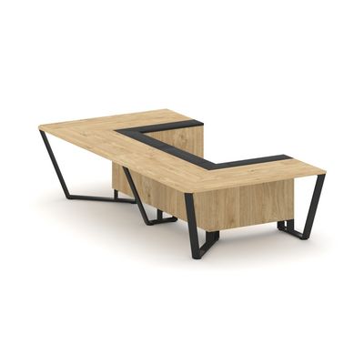 Steel Meet KMK-PR.B.SP-07P (Тиквуд светлый/Графит/Черный) Стол переговорный П-образный