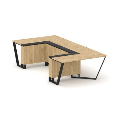Steel Meet KMK-PR.B.SP-07P (Тиквуд светлый/Графит/Черный) Стол переговорный П-образный