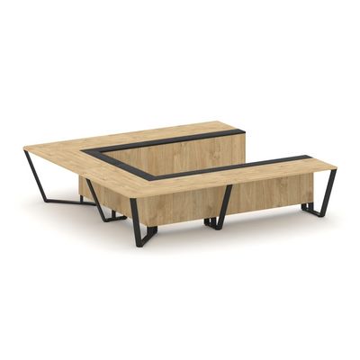 Steel Meet KMK-PR.B.SP-11P (Тиквуд светлый/Графит/Черный) Стол переговорный П-образный