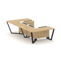 Steel Meet KM-PR.B.SP-07P (Тиквуд светлый/Ваниль/Черный) Стол переговорный П-образный
