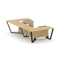 Steel Meet KMK-PR.B.SP-07P (Тиквуд светлый/Ваниль/Черный) Стол переговорный П-образный