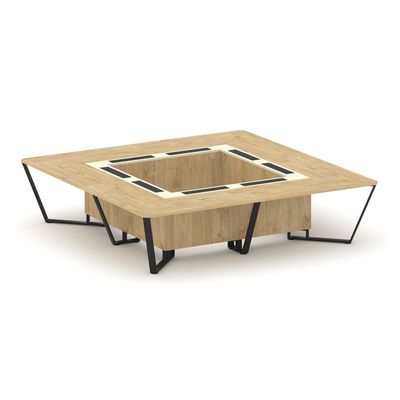 Steel Meet KMK-PR.B.SP-16K (Тиквуд светлый/Ваниль/Черный) Стол переговорный квадратный