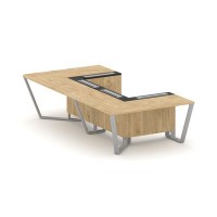 Steel Meet KM-PR.B.SP-07P (Тиквуд светлый/Графит/Серый) Стол переговорный П-образный