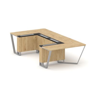 Steel Meet KM-PR.B.SP-07P (Тиквуд светлый/Графит/Серый) Стол переговорный П-образный