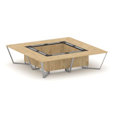 Steel Meet KM-PR.B.SP-16K (Тиквуд светлый/Графит/Серый) Стол переговорный квадратный