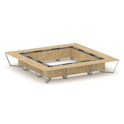 Steel Meet KM-PR.B.SP-24K (Тиквуд светлый/Графит/Серый) Стол переговорный квадратный