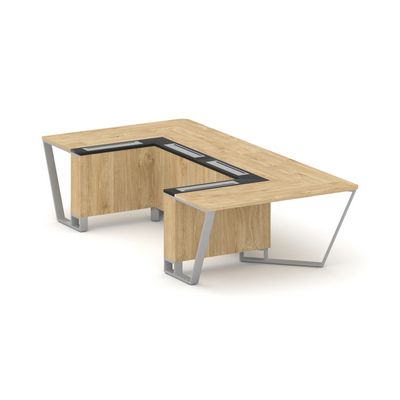 Steel Meet KMK-PR.B.SP-07P (Тиквуд светлый/Графит/Серый) Стол переговорный П-образный