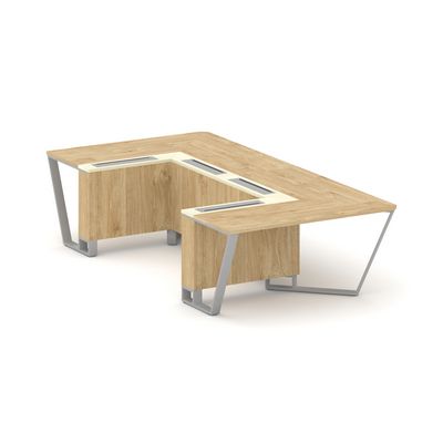 Steel Meet KM-PR.B.SP-07P (Тиквуд светлый/Ваниль/Серый) Стол переговорный П-образный