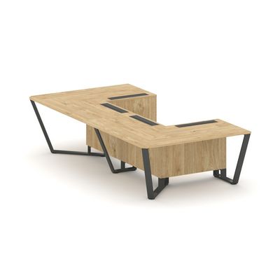 Steel Meet KDK-PR.B.SP-07P (Тиквуд светлый/Антрацит) Стол переговорный П-образный