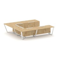 Steel Meet KD-PR.B.SP-11P (Тиквуд светлый/Белый) Стол переговорный П-образный