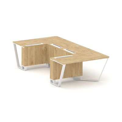 Steel Meet KDK-PR.B.SP-07P (Тиквуд светлый/Белый) Стол переговорный П-образный