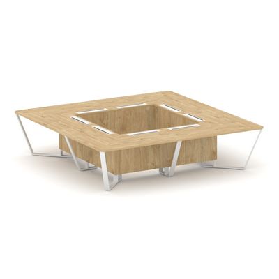 Steel Meet KDK-PR.B.SP-16K (Тиквуд светлый/Белый) Стол переговорный квадратный