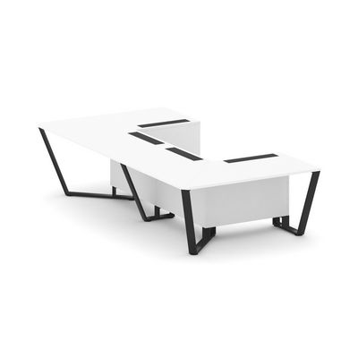 Steel Meet KD-PR.B.SP-07P (Белый бриллиант/Черный) Стол переговорный П-образный