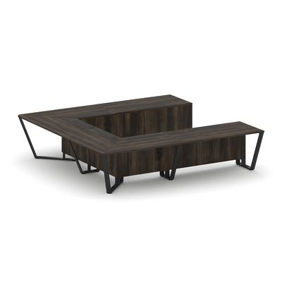 Steel Meet KD-PR.B.SP-11P (Дуб мали/Черный) Стол переговорный П-образный