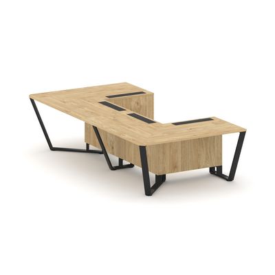 Steel Meet KD-PR.B.SP-07P (Тиквуд светлый/Черный) Стол переговорный П-образный