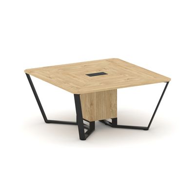 Steel Meet KD-PR.B.SP-08 (Тиквуд светлый/Черный) Стол переговорный квадратный