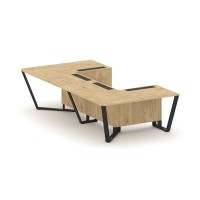 Steel Meet KDK-PR.B.SP-07P (Тиквуд светлый/Черный) Стол переговорный П-образный