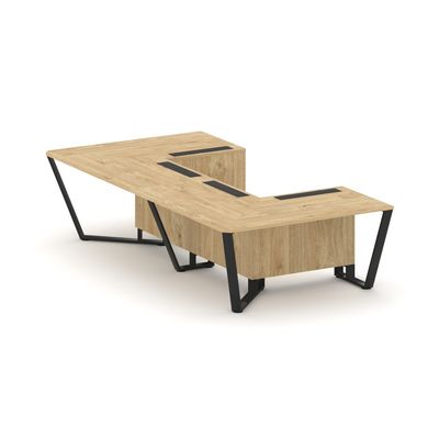 Steel Meet KDK-PR.B.SP-07P (Тиквуд светлый/Черный) Стол переговорный П-образный