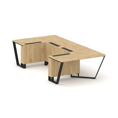 Steel Meet KDK-PR.B.SP-07P (Тиквуд светлый/Черный) Стол переговорный П-образный
