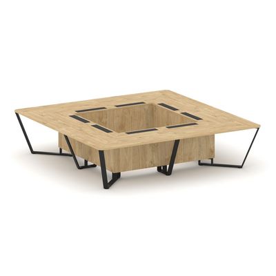 Steel Meet KDK-PR.B.SP-16K (Тиквуд светлый/Черный) Стол переговорный квадратный