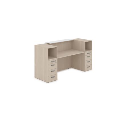 Лаунж 1КРТ-ДС.004.1 (Шамони светлый/Белый) Комплект Ресепшн с фартуком ЛДСП (с подсветкой)