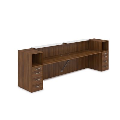 Лаунж 1КРТ-ДС.005.1 (Шамони темный/Белый) Комплект Ресепшн с фартуком ЛДСП (с подсветкой)