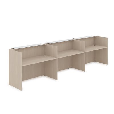 Лаунж 1КР-КЛ.003.1 (Шамони светлый/Белый глянец) Комплект Ресепшн с фартуком HPL (с подсветкой)