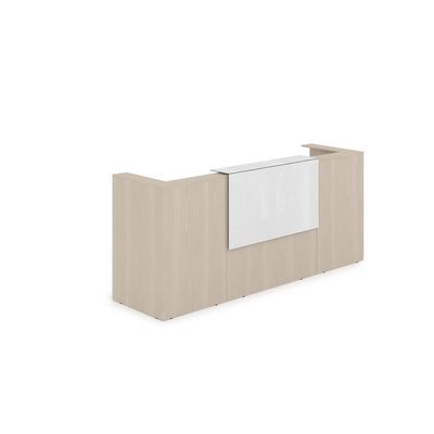 Лаунж 1КР-КЛ.201.1 (Шамони светлый/Белый глянец) Комплект Ресепшн с фартуком HPL (с подсветкой)