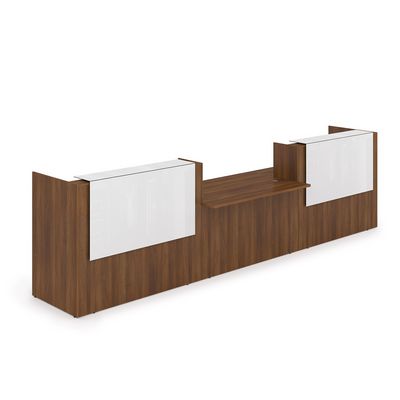 Лаунж 1КРС-КЛ.009.1 (Шамони темный/Белый глянец) Комплект Ресепшн с фартуком HPL (с подсветкой)