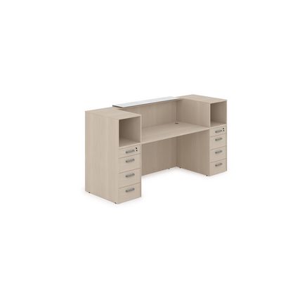 Лаунж 1КРТ-КЛ.004.1 (Шамони светлый/Белый глянец) Комплект Ресепшн с фартуком HPL (с подсветкой)