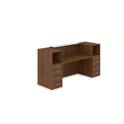 Лаунж 1КРТ-КЛ.004.1 (Шамони темный/Белый глянец) Комплект Ресепшн с фартуком HPL (с подсветкой)