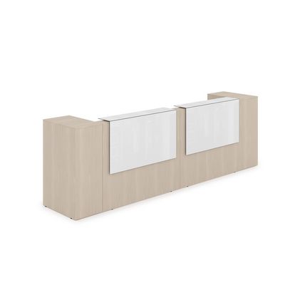 Лаунж 1КРТ-КЛ.005 (Шамони светлый/Белый глянец) Комплект Ресепшн с фартуком HPL (без подсветки)